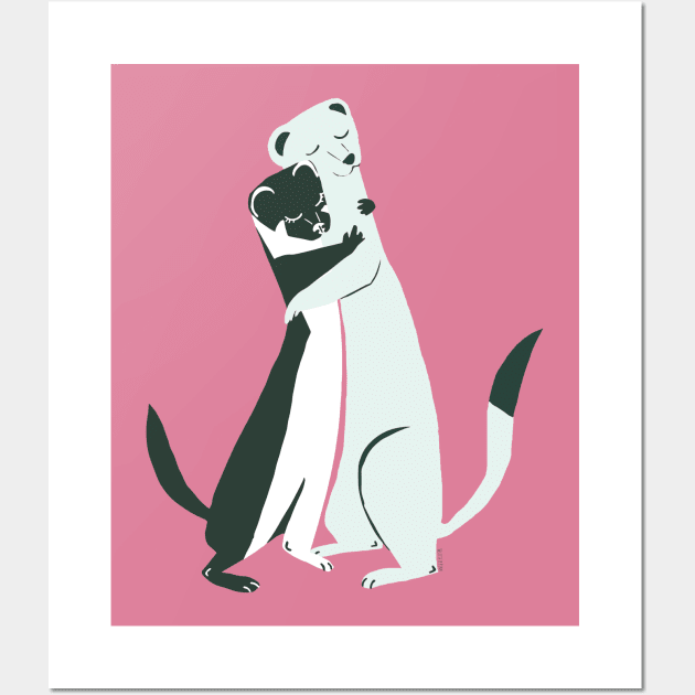 Weasel hugs in pink Wall Art by belettelepink